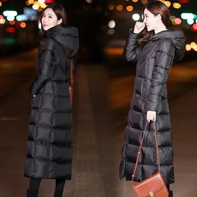 Women Winter Down Coat Warm Padded Jacket Long Black Fashion Lady Parkas Coats Hooded Windbreaker Outerwear