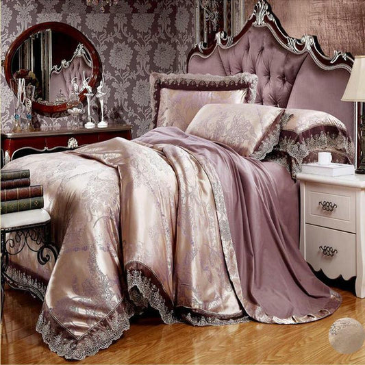 Europe Style Jacquard Bedding Set 4 Pcs Lace Bedclothes Bed Set Satin Duvet Cover