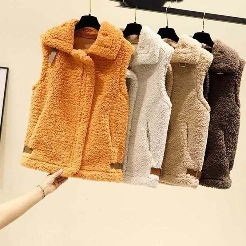 Winter New Style Lamb Hair Waistcoat Women Loose Fur One-piece Velvet Waistcoat Outer Wear Vest Ladies Sleeveless Blazer Jacket