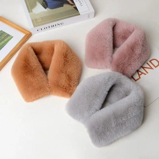 Women's Autumn and Winter Plush Rex Rabbit Fur Blend Scarf Neck Protection Collar All Match Imitation Fur Scarf Fluffy Plush Neckchief Warm Scarf