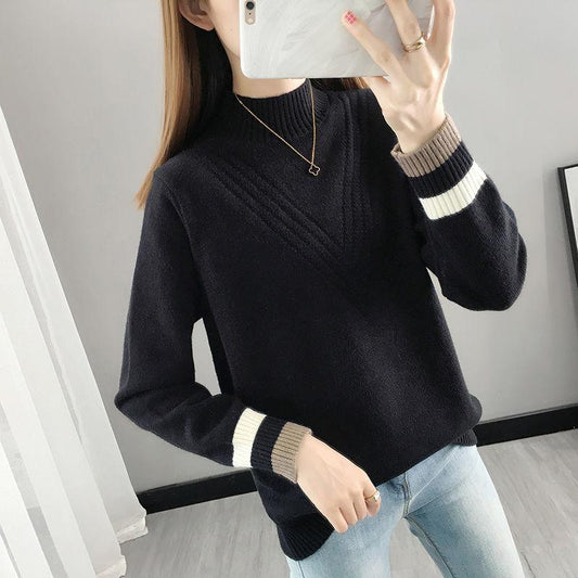 Sweater Autumn/winter Women's Clothing Half High Neck Loose Loose Outer Wear Short Sweater Inner Warm and Western Style All-match Bottoming Shirt