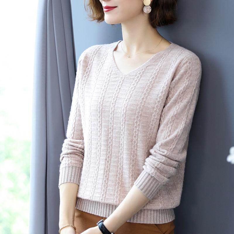 Knit Sweater Women Fall Winter Loose Twist V-neck Sweater Women's Plus Size Top Bottoming Shirt All-match