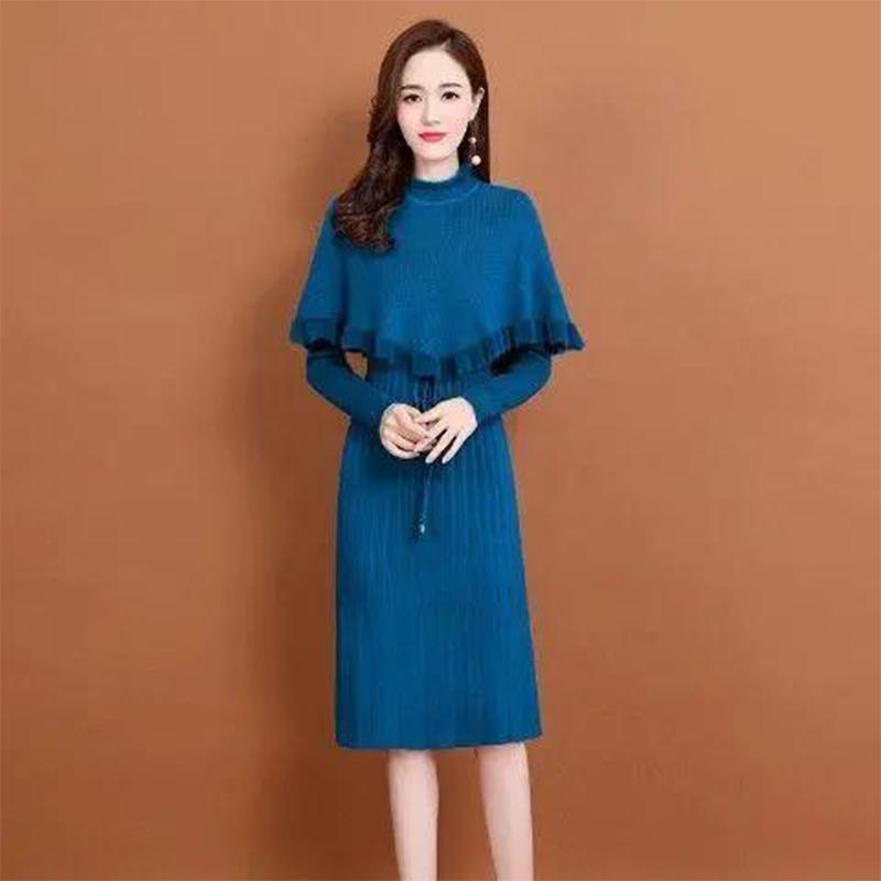 Knitted Dress Women's 2021 Autumn and Winter Temperament Winter Dress Mid-length Bottoming Inner Sleeve Sweater Dress Dress