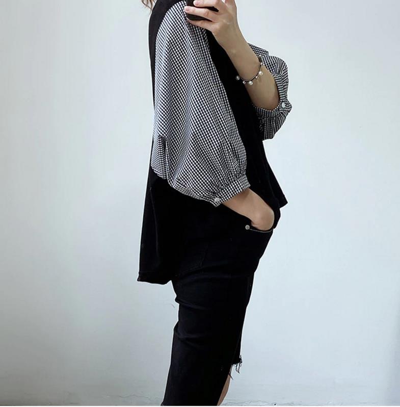 Outer Wear Single Shirt Fake Two Pieces Stitching Spring and Summer Design Loose T-shirt Ladies Long Sleeves