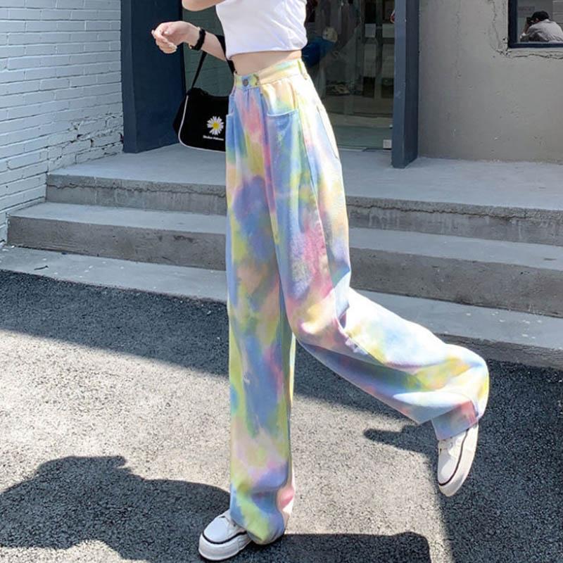 Putting Dash Jeans Female INS High Waist Slim Easing Casual Wild Tape Wide Leg Pants Female Trousers Tide