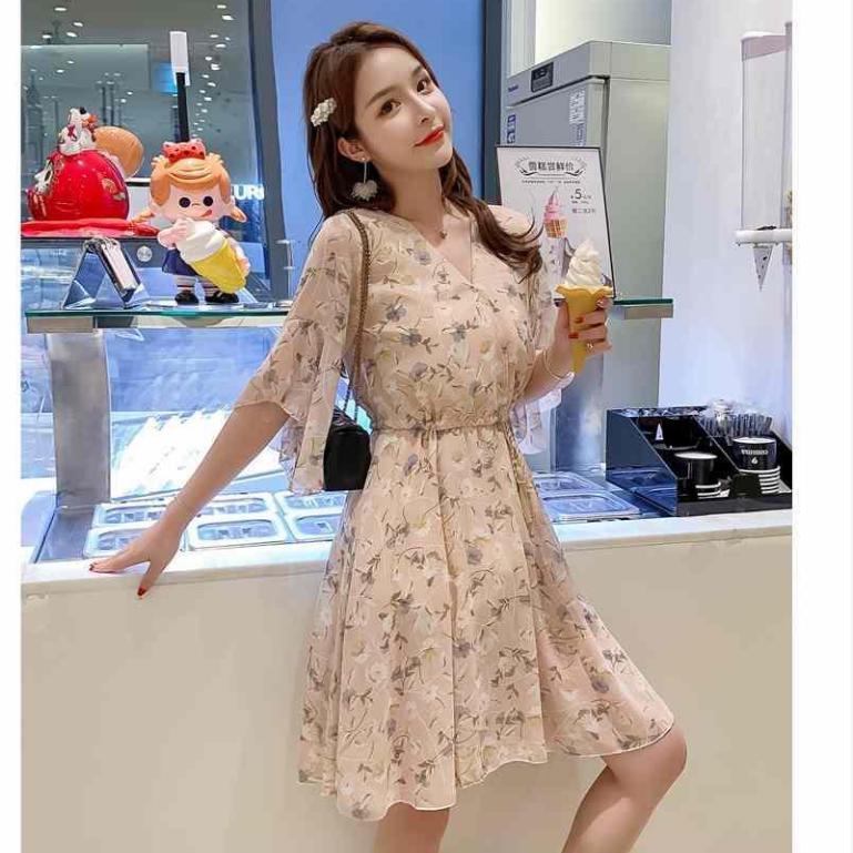 Womens V-Neck Boho Floral Chiffon Summer Wrap Bandge Party Evening Beach Short Mini Dresses Sundress