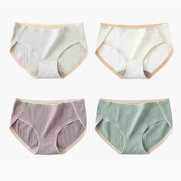 Women's 4Pcs/Set Mid Waist Breathable Seamless Underpants All-match Solid Color Large Size Causal Soft Panties