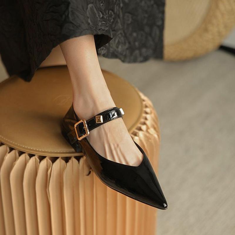 Single Shoe Pointed Toe Flat Word Retro Low Heel Gentle Mary Jane Women's Shoes