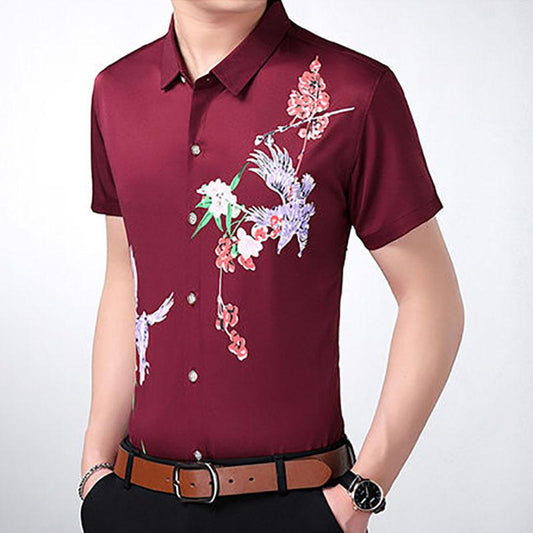 Men's Short-sleeved Slim Shirt Korean Fashion Trend Shirt Casual Business British Hair Stylist Clothes