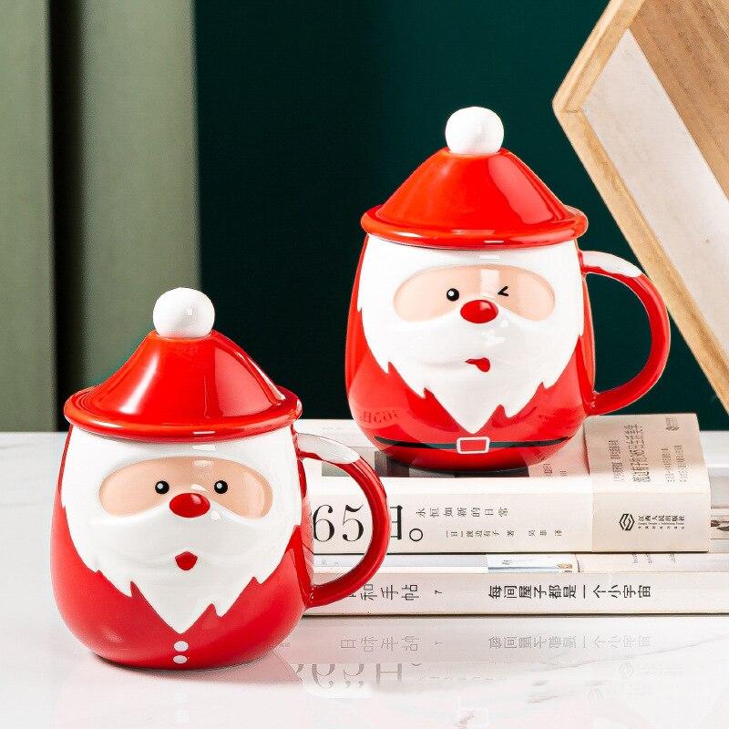 Creativity Santa Claus Ceramic Mugs with Spoon Coffee Cups Breakfast Drinking Milk Water Mugs Christmas Gift Tableware