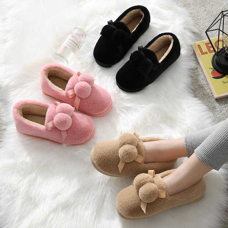 Plush Cotton Shoes Plus Cashmere Peas Shoes Women's Autumn and Winter Warmth Thick-soled Flat-bottomed Wild Cotton Shoes