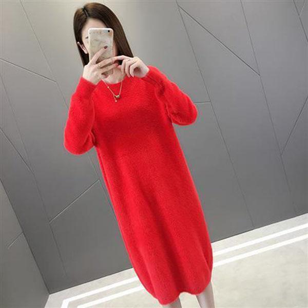 Long Mohair Sweater Dress Autumn and Winter Knitted Bottoming Shirt Loose All-match Female Dress