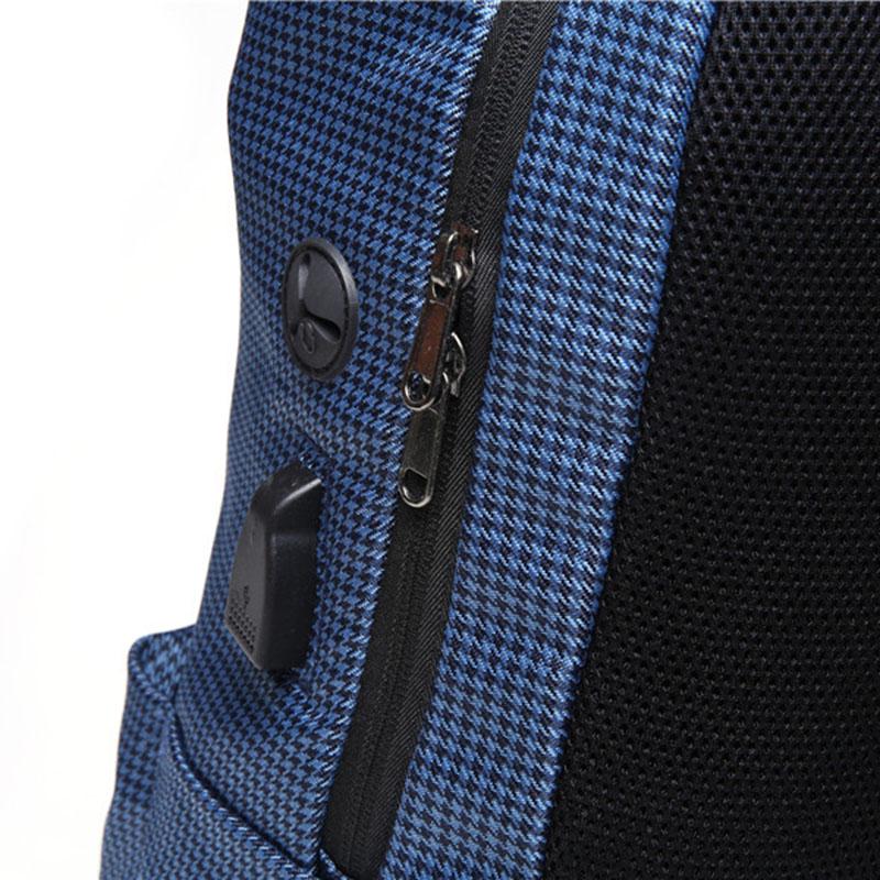 Backpack Men Plaid Canvas USB Mouth Anti-theft Waterproof Student Computer Bag Outdoor Travel Bags