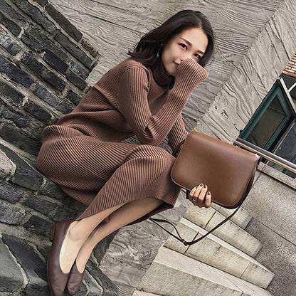 Autumn and winter new slim knee high collar sweater skirt bottom knit dress female long sleeves