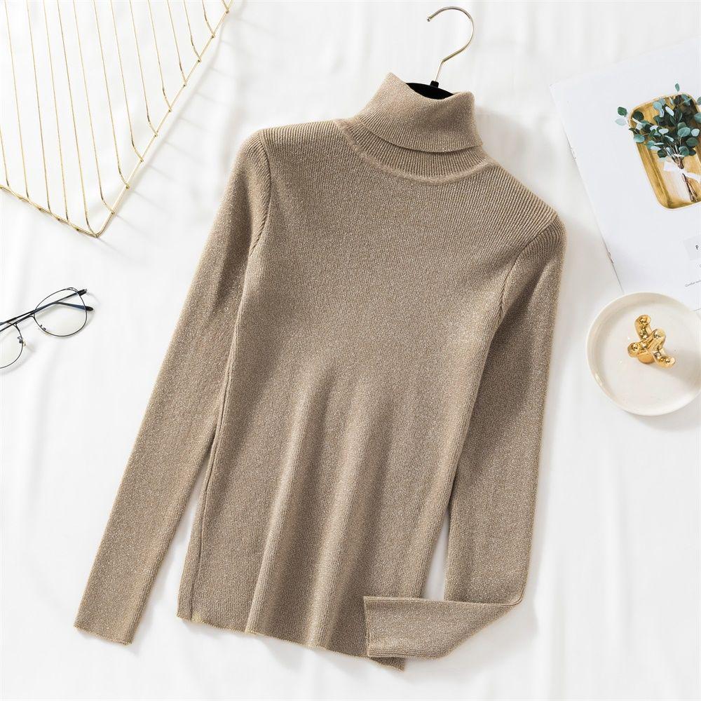 Shiny Lurex Winter Sweater Women Long Sleeve Pullover Basic Sweater Turtleneck Korean Knit Top Femme