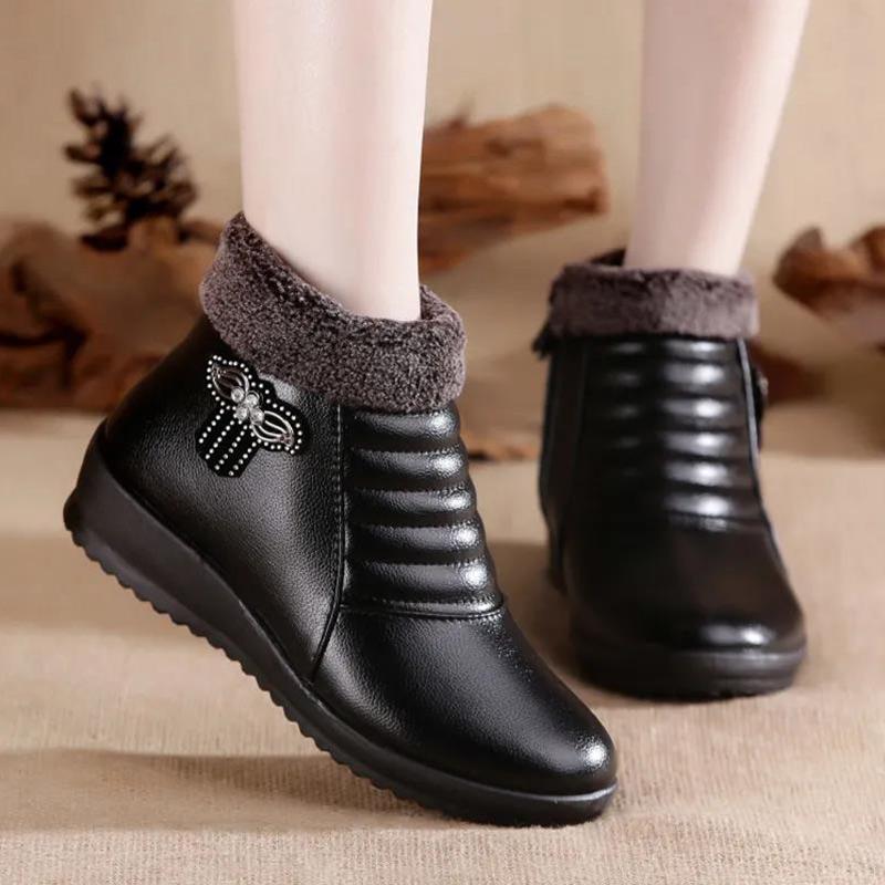 Tendon Bottom Winter Plus Velvet Warm Short Boots Women's Boots Short-tube Cotton Boots Waterproof Non-slip Mother Shoes Women's Shoes Cotton Shoes