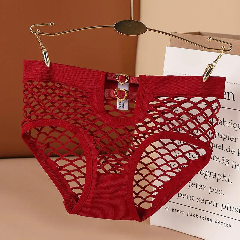 2Pcs/Set Large Size Lace Panties Ladies Mesh High Stretch Breathable Briefs Mid Waist Hollow Solid Color Underpants