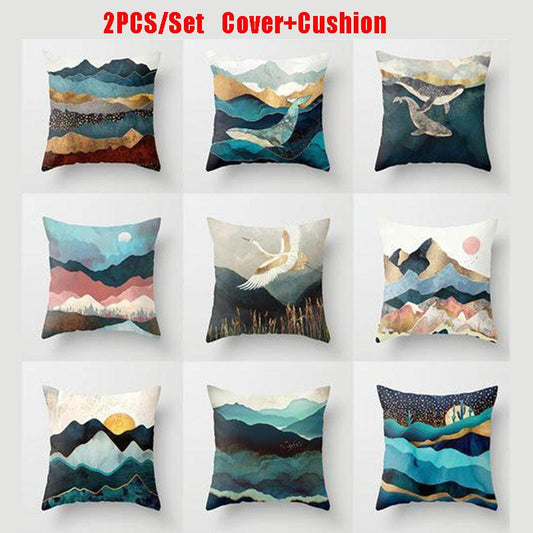 2pcs/set Creative Printing Sofa Cushion Cover+ Cushion Living Room Office Velvet Pillow Bedside Cushion Pillow