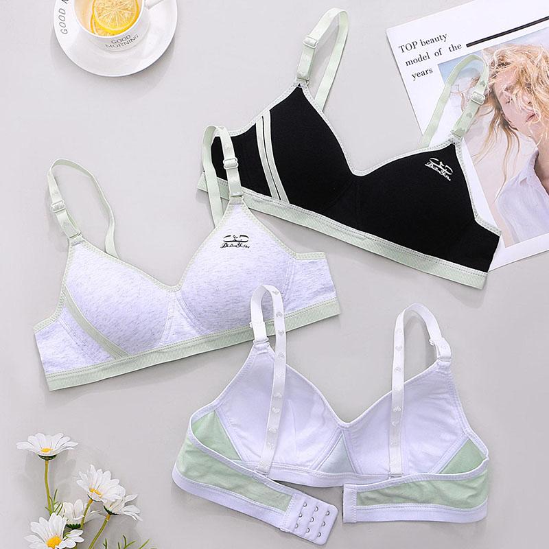 Pure Cotton Female Student Underwear Without Steel Ring Korean Style High School Girl AB Cup Thin Bra Summer Gathers Stereotyped Small Bra