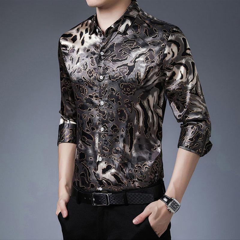 High-end Printed Mulberry Silk Men's Shirt Loose Business Casual Long-sleeved Handsome Shirt