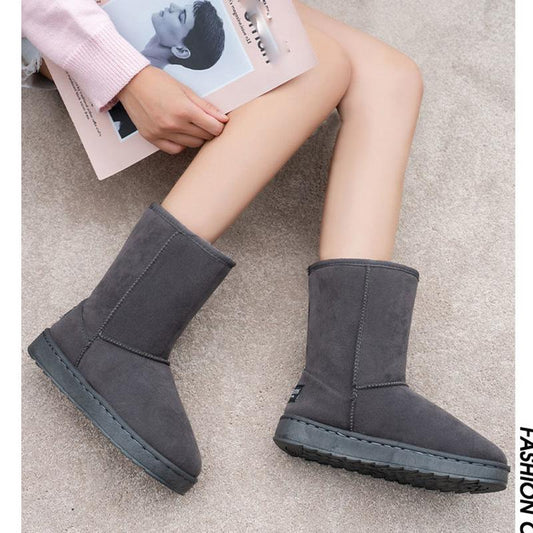 Mid-tube Plus Velvet Frosted Winter Style Plus Velvet Thick Non-slip Flat Snow Boots Women's Thick-soled Warm Cotton Shoes