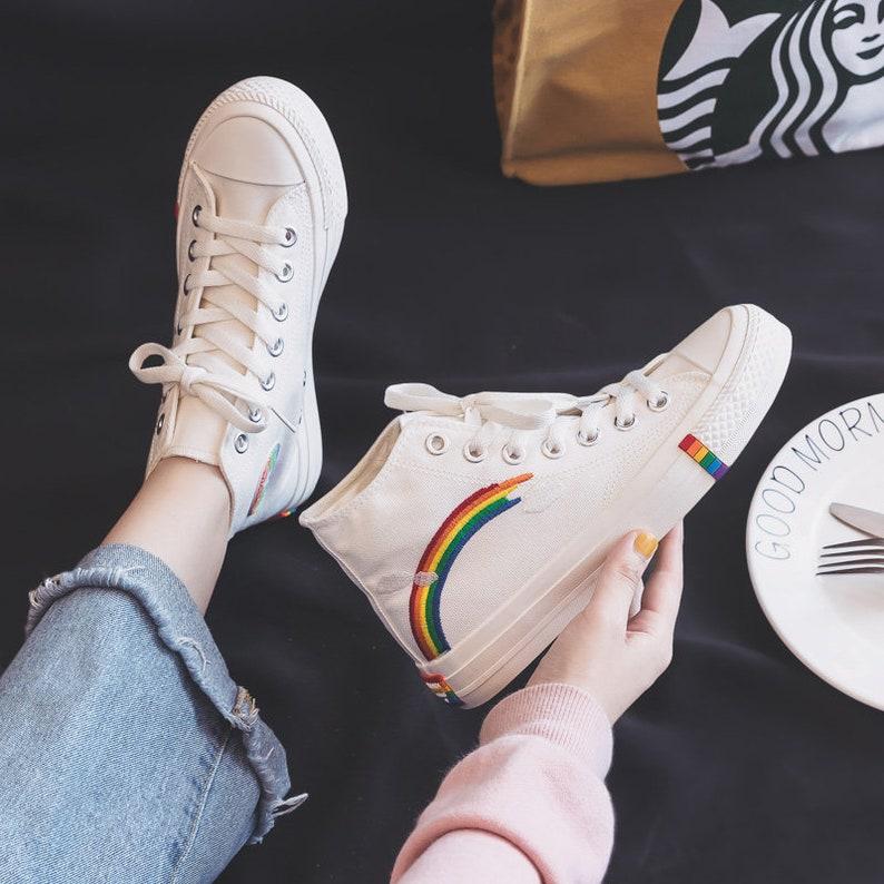 Rainbow Gay Pride Shoes - LGBTQA Pride Sneakers - Women High Top Sneakers - Vulcanized Shoes - Equality Canvas Shoes - Canvas Hightop Shoes