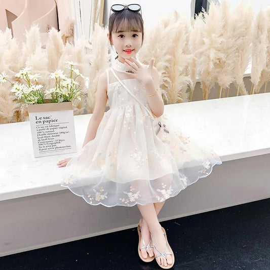 Embroidered Sweet Girl A-line Dress Summer Dress Children's Clothing Girl Princess Skirt Children's Vest Mesh Skirt