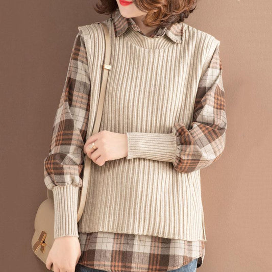 Autumn and Winter Knitted All-match Blouse Fashion Vest Shirt Suit Casual Simple Female Sweater