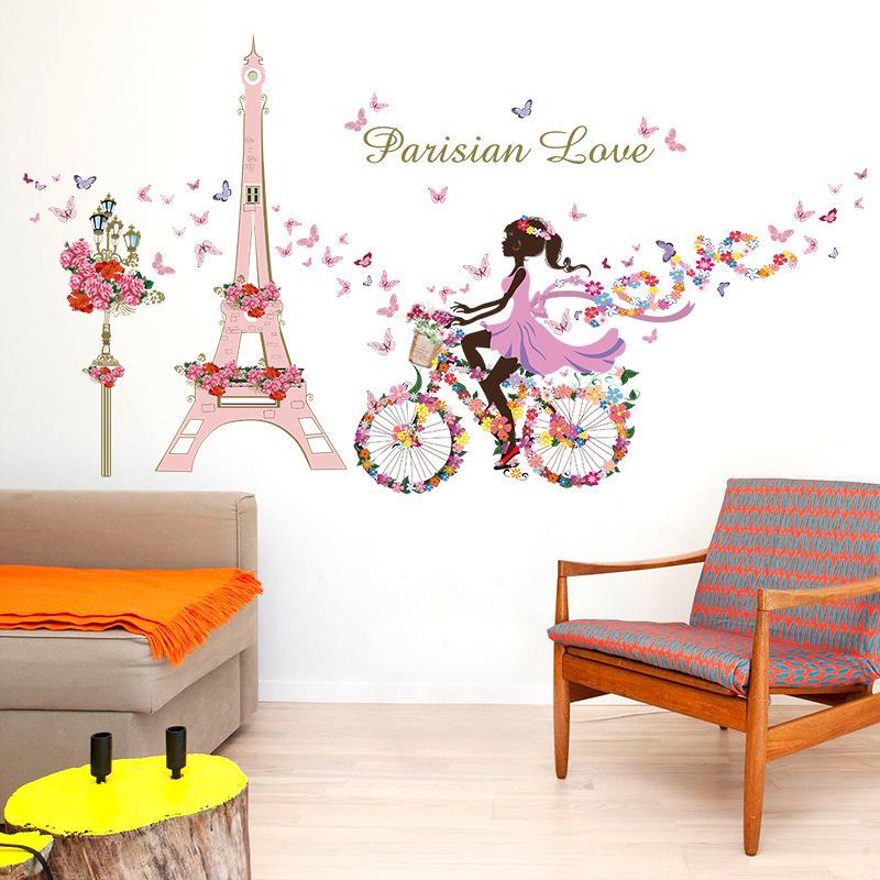 Flower Fairy Bicycle Tower Girl Bedroom Living Room Cafe Decoration Wall Sticker