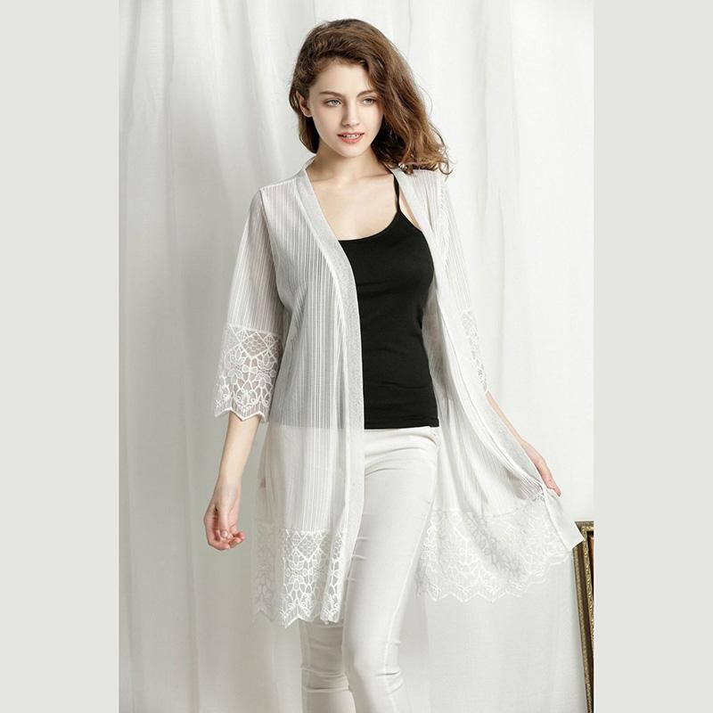 Spring and Summer Plus Size Mid-length Shawl Sexy Lace Cardigan Mesh Air-conditioned Beach Women's Sun Protection Clothing