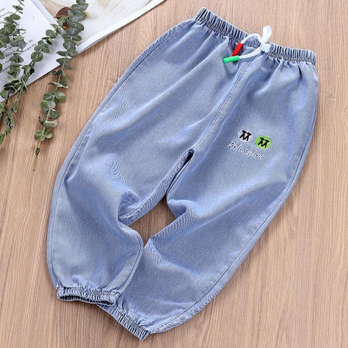 Children's Mosquito Pants Boys and Girls Spring and Autumn Thin Sports Jeans Embroidery Casual Pants Knickerbockers Denim