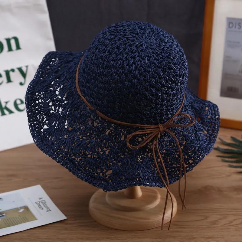 Hollow Out Straw Bow Hat Women's Summer Sunscreen Hat Foldable Vacation Beach Hat Crochet Fisherman Hat All Match Sun Hat