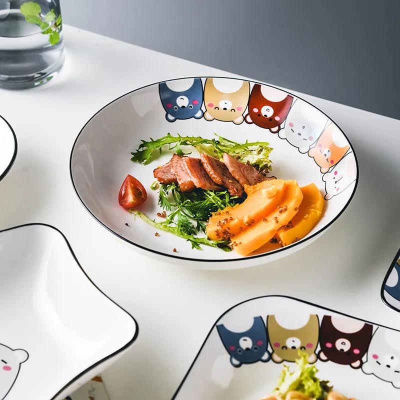 Dish Plate Ceramic Combination Plate Household Cute Cartoon Rectangular Plate Creative Fruit Plate Rice Plate Square Bowl Tableware