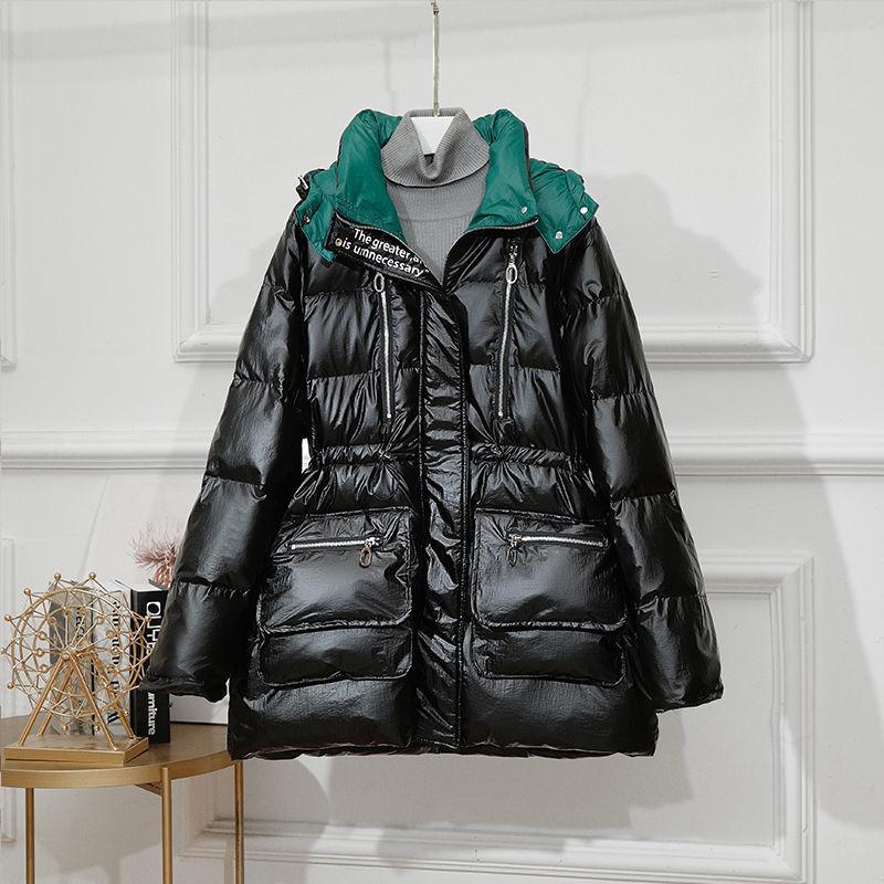 Winter New Down Jacket Women's Mid-length Korean Style Slim Shiny Thick Coat Down Jacket