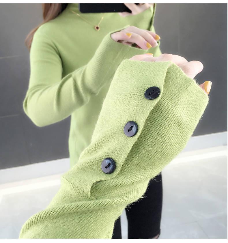 Pofulove  Turtleneck Knitted Long Sleeve Women's Spring Autumn Sweater Thin Bottoming Shirt Comfortable Softness