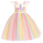 Girls Unicorn Tutu Dress Rainbow Princess Kids Party Dress Children Christmas Halloween Cosplay Costume with Headband Wings