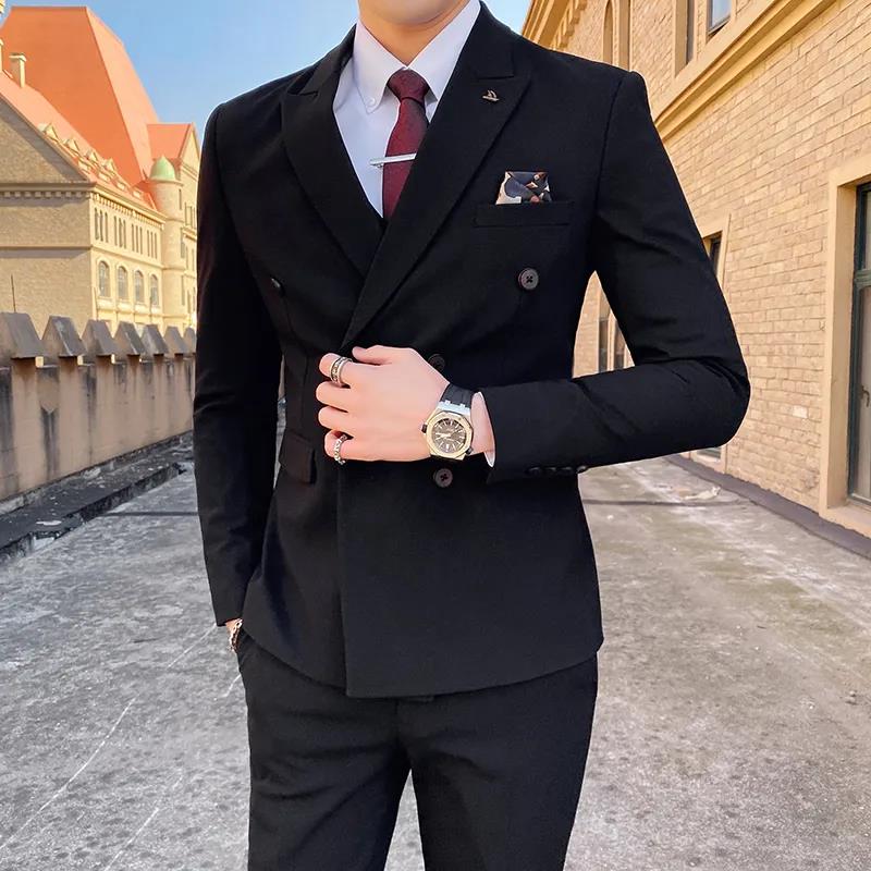 Double Breasted Suit Fit Handsome Groom Best Man Dress Host Suit Jacket Trousers Suit