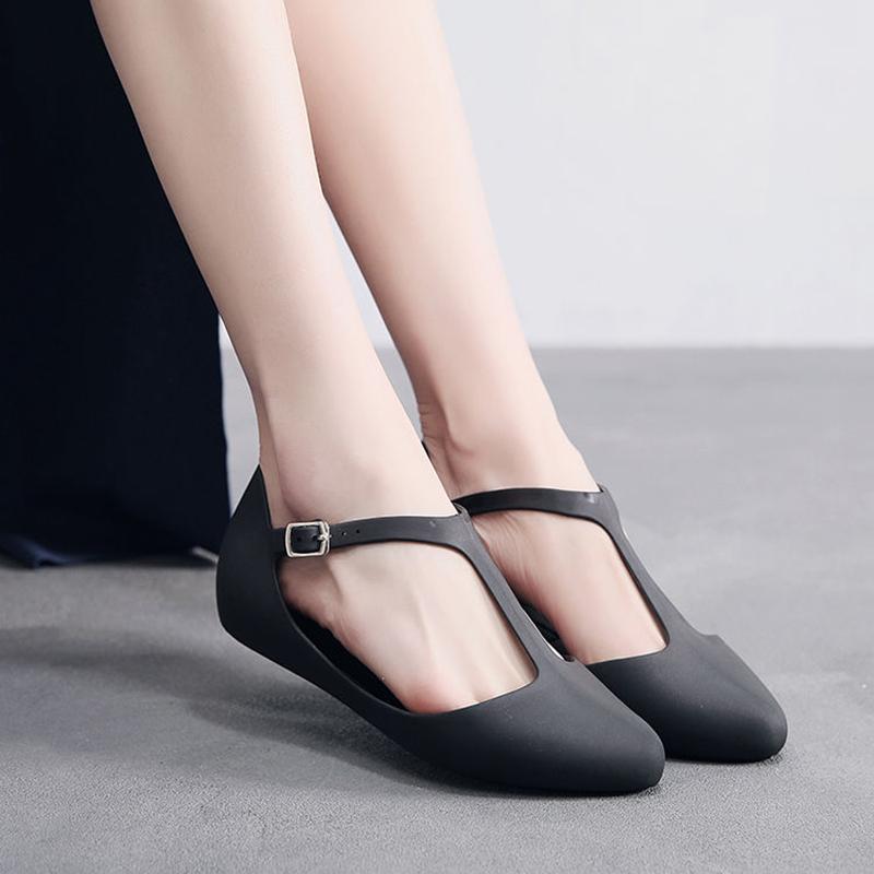 Women's Plastic Flat-bottomed Pointed Toe Closed Toe Fashion Shallow Mouth Frosted Summer and Autumn Soft Sandals Single Shoes