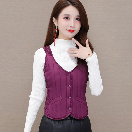 Fall/winter Down Cotton Vest Women's Close-fitting Inner-wearing Warmth and Slim-fitting Short Lightweight Base Liner Waistcoat Vest Cotton Jacket