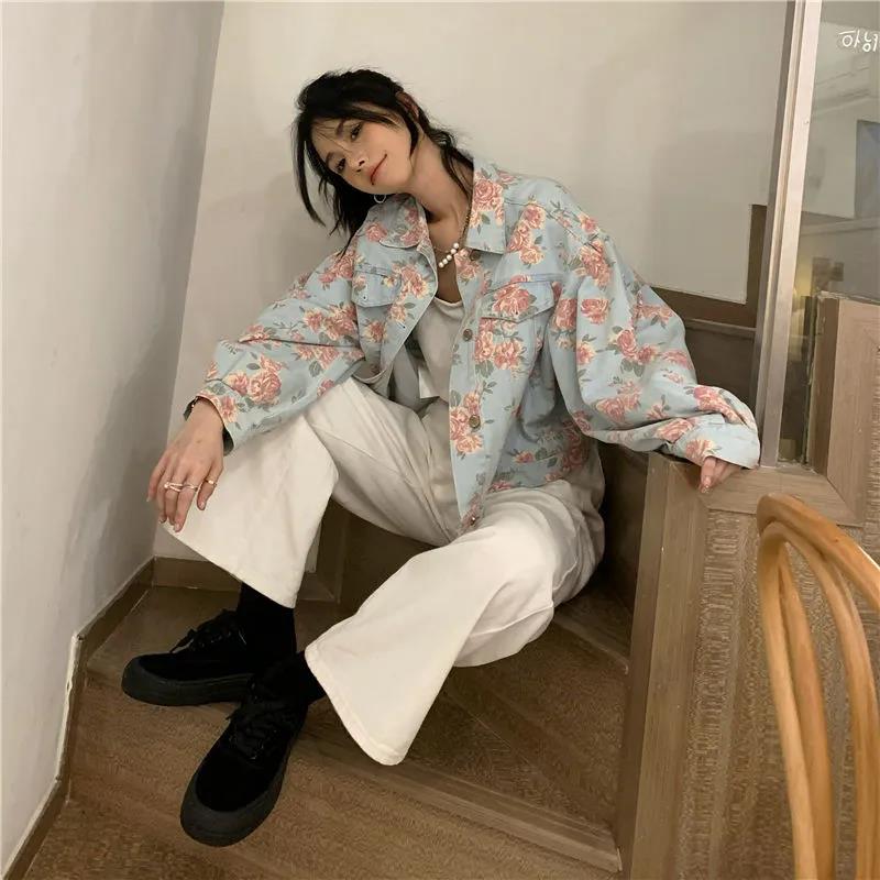 Retro Floral Denim Jacket Women's Short 2022 Fall New Flower Print Denim Jacket Versatile Jacket