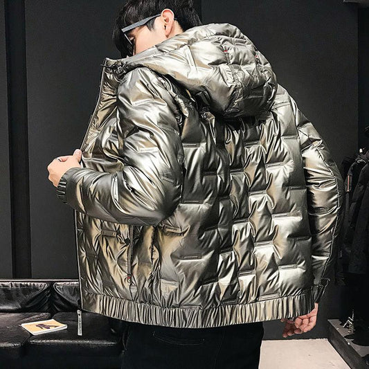 Men's Short Shiny Light Down Jacket Winter Trend Thick Warm Hooded Men's Tide Brand Jacket