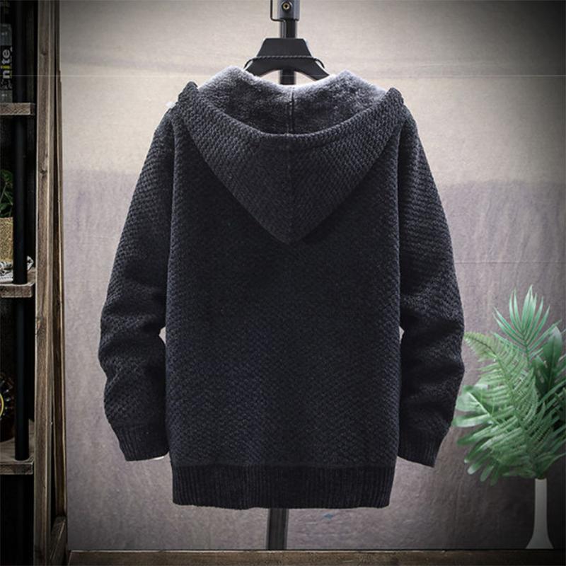 Plus Velvet Thick Sweater Jacket Men's Jacket Knit Cardigan Trend Handsome Autumn and Winter Hooded Warmth