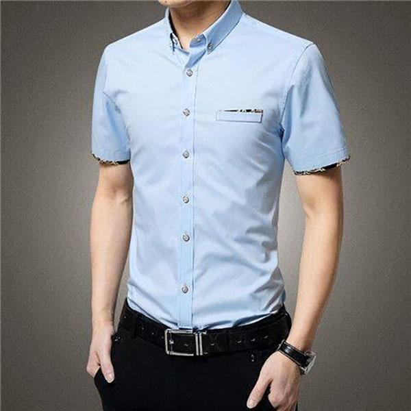 Men's Short-sleeved Slim Shirt Korean Fashion Trend Shirt Casual Business British Hair Stylist Clothes