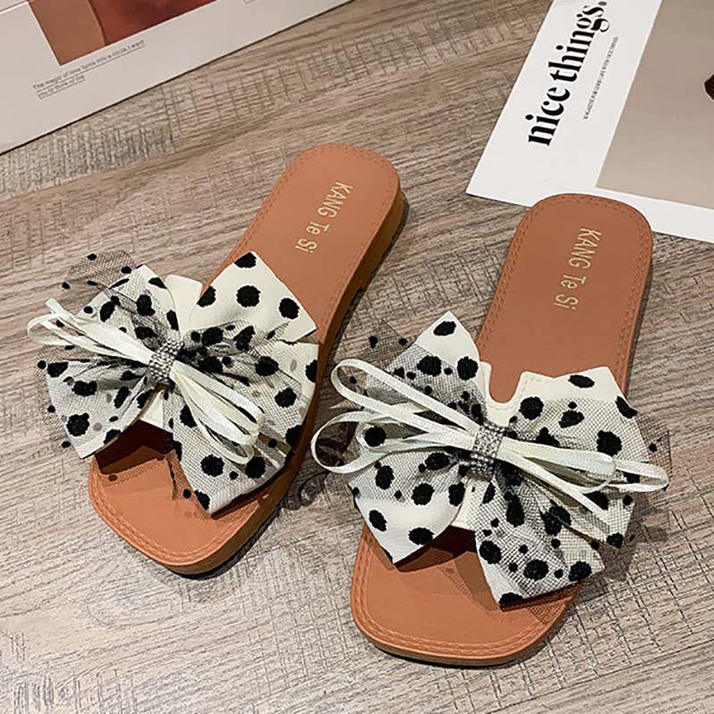 Summer New Style Flat Lace Bow Korean Female Sandals Student Versatile Non-slip Flip Flops