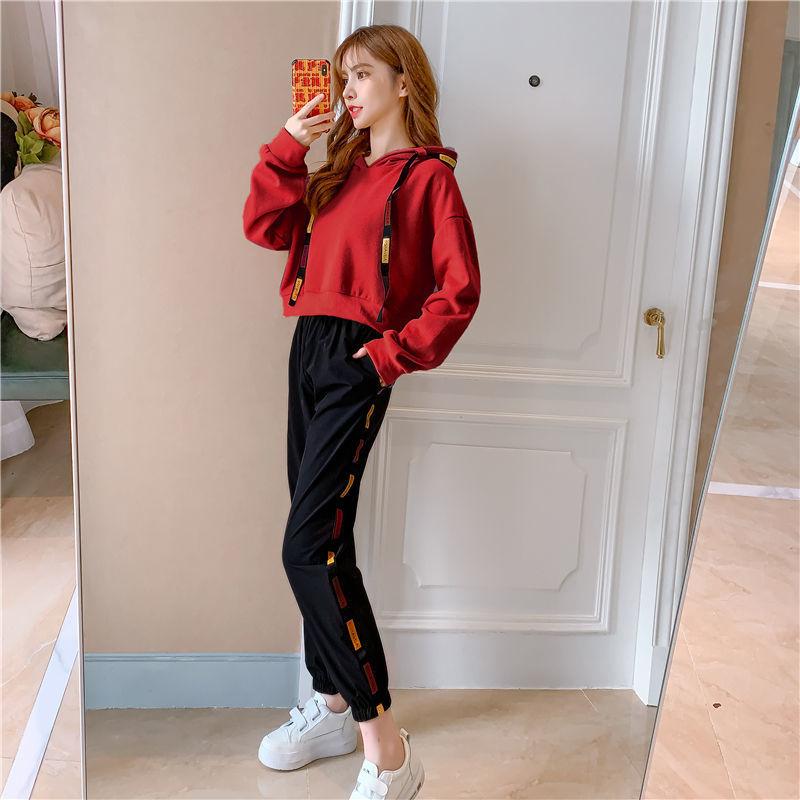 Sports Suits Small Women's Short Round Neck Pullover Sweater Suits Women's Foreign Style Thin Harem Pants Casual Temperament