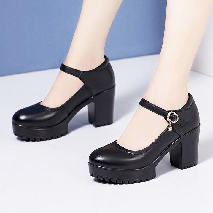 Women's Black Waterproof Performance Dancing High-heeled Shoes 8CM Thick Heels Non Slip Single Shoes