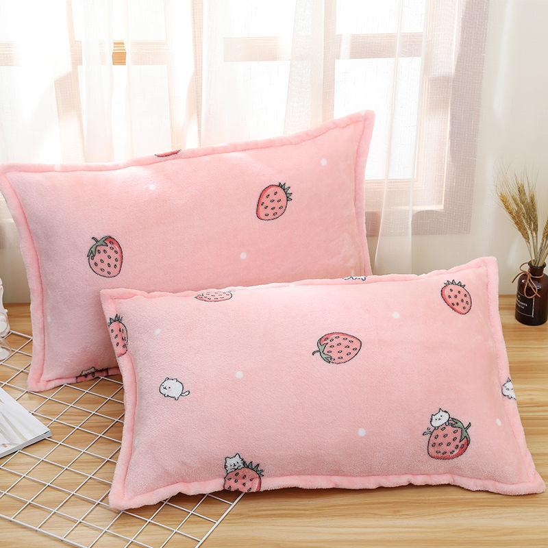 Coral Velvet Pillowcase Flannel Pillow Cover Winter Thicken A Pair of Pure Color Zipper Pillowcases 48*74cm