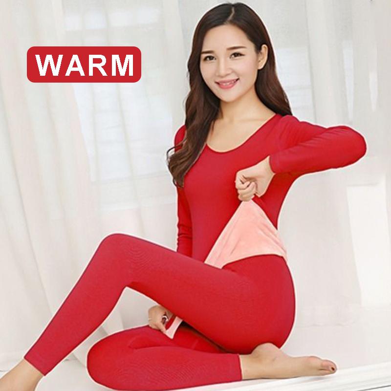 Women's Autumn and Winter Thermal Underwear Set Plus Velvet Thickening Bottoming Shirt and Pants