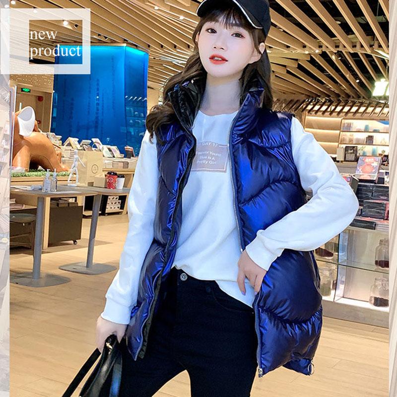 Autumn and Winter Shiny Down Cotton Horse Simple Sleeveless Casual Vest Fashion All-match Female Jacket