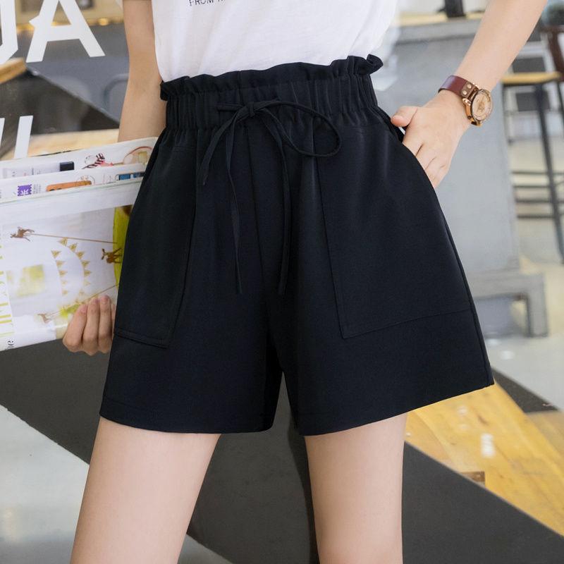 Summer High-waist Wide-leg Casual Pants Women's Loose All-match Outer Wear Shorts Adjustable Waist Women's Casual Shorts